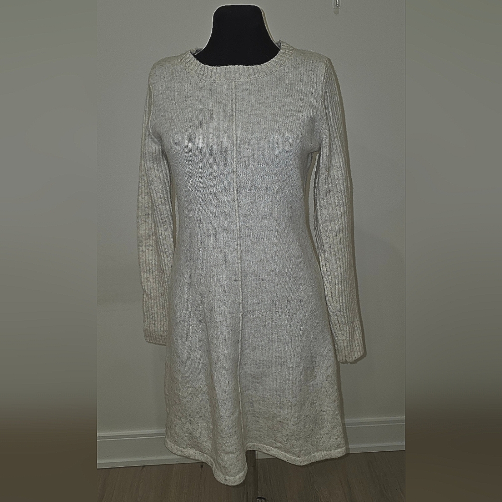 Wearing Your Heart On Your Sleeve Oatmeal White Knit Sweater Dress, US S